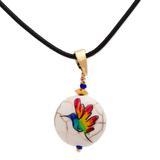 '14k Gold-Accented Pendant Necklace with Hand-Painted Bird'