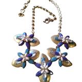 J. Crew Jewelry | J. Crew Bold Metal And Faceted Navy, Teal, Cream And Clear Adornments Jc-Sn0013 | Color: Blue/Cream | Size: Os
