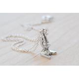 Tiny Silver Laboratory Microscope Necklace | Charm Science Student Pendant