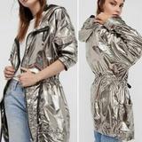 Free People Jackets & Coats | Free People Oversized Planetary Metallic Parka Hooded Jacket Windbreaker Xss | Color: Gold/Silver | Size: S