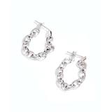 Adorna Women's Earrings White - 14k White Gold Oval Chain Link Hoop Earrings