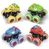 Ficcug 2 Pack Friction Powered Car Toys Dinosaur Monster Pull Back Trucks for Kids Stunt 360°Spin Off-Road Vehicle Toddler Toys Inertia Car Toys for 3 4 5 6+ Year Old Boys Girls