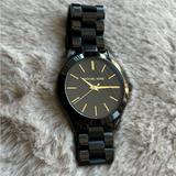 Michael Kors Accessories | Michael Kors Slim Runway Black Stainless Steel Watch Mk-3221 | Color: Black/Gold | Size: Os