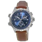 Hamilton Khaki X-Wind GMT Chrono Quartz Blue Dial Brown Leather Strap Men's Watch H77922541 H77922541