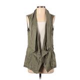 Kenneth Cole REACTION Vest: Below Hip Green Print Jackets & Outerwear - Women's Size Small