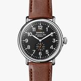 Shinola Men's Watch | Dark Gray Dial + Brown Leather Strap | The Runwell 47mm