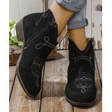 RXFSP Women's Western Boots Black - Black Stitch-Detail Cowboy Ankle Boot - Women