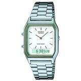 Casio Collection Quartz Retro Square White Dial Silver Stainless Steel Mens Watch AQ-230A-7DMQYES