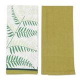 Pistachio Jungle,'Set of Two Leafy Printed Cotton Dish Towels in Green Hues'