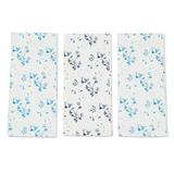 Flower Rain,'Set of Three Floral Printed Cotton Dish Towels in White'