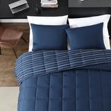 Nautica Longdale Solid Reversible Grey Comforter Set, King Polyester/Polyfill/Microfiber in Blue/Navy, Size Queen Comforter + 2 Standard Shams