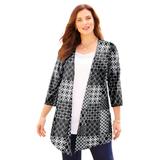 Plus Size Women's Harmony Knit Herringbone Cardigan by Catherines in Black Geo Patchwork (Size 1X)