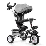 Costway 6-in-1 Detachable Kids Baby Stroller Tricycle with Canopy and Safety Harness-Gray