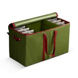 All-In-One Christmas Ornament Figurines and Accessory Storage Box Fits 80 of 3 Holiday Ornaments; Side Pockets Card Slot & Carry Handles Durable Nonwoven Accessory/Ornament Storage Container (Gre