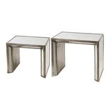 Everly Quinn Glass Sled Nesting Tables Wood/Glass in Brown/Gray, Size 24.0 H x 27.3 W x 16.2 D in | Wayfair 97C6EA69006B418AA09258421722463D