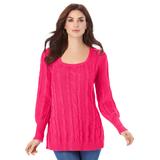 Plus Size Women's Square-Neck Cable Knit Pullover Sweater by Roaman's in Pink Burst (Size 14/16)