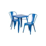 Flash Furniture Commercial Grade Square Metal Table Set With 2 Stack Chairs, Blue