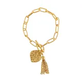 Belk 7'' Open Chain Link Bracelet With Textured Disc And Mini Chain Tassel Drops, Gold
