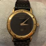 Gucci Accessories | Vintage Gucci - 3100j Swiss Quartz Watch. Black & 18k Goldplate (Btw L&M) | Color: Black/Gold | Size: Os