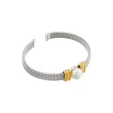 Belk & Co Pearl Cuff Bracelet In Sterling Silver And 14K Yellow Gold