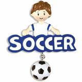 Personalized by Santa Sports Soccer Boy Shaped Ornament Ceramic/Porcelain in Green/Red/White | Wayfair POLARX-OR1244-B