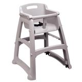 Rubbermaid FG780508PLAT 29 3/4" Stackable Plastic High Chair w/ Waist Strap & Casters, Platinum, Gray