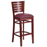 Flash Furniture XU-DG-W0108BBAR-MAH-BURV-GG Commercial Bar Stool w/ Slat Back & Burgundy Vinyl Seat, Mahogany