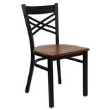 Flash Furniture XU-6FOBXBK-CHYW-GG Restaurant Chair w/ Metal Cross Back & Cherry Wood Seat - Steel Frame, Black