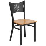 Flash Furniture XU-DG-60099-COF-NATW-GG Restaurant Chair w/ Coffee Cutout Back & Natural Wood Seat - Steel Frame, Black