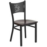 Flash Furniture XU-DG-60099-COF-WALW-GG Restaurant Chair w/ Coffee Cutout Back & Walnut Wood Seat - Steel Frame, Black, Mahogany Wood Seat
