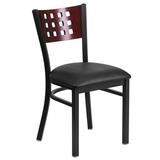 Flash Furniture XU-DG-60117-MAH-BLKV-GG Restaurant Chair w/ Mahogany Wood Back & Black Vinyl Seat - Steel Frame, Black