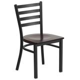 Flash Furniture XU-DG694BLAD-WALW-GG Restaurant Chair w/ Ladder Back & Walnut Wood Seat - Steel Frame, Black, Slat Back