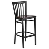 Flash Furniture XU-DG6R8BSCH-BAR-WALW-GG Commercial Bar Stool w/ Metal Schoolhouse Back & Walnut Wood Seat, Black