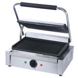 Adcraft SG-811E Single Commercial Panini Press w/ Cast Iron Grooved Plates, 120v, Stainless Steel
