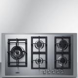 Summit GCJ536SSLPTK 36"W Gas Cooktop w/ (5) Burners - Stainless Steel, Convertible, Silver, Gas Type: Convertible, 115 V Residential Range & Oven