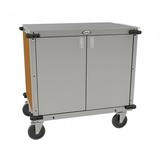 Cadco CC-LUC-L1 Locking Door Utility Cart w/ Adjustable Storage Shelf & Handle - Stainless Steel/Chestnut Laminate, Brown