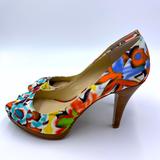 Nine West Shoes | Nine West Floral Flower High Heel Nwdanee Womens 8 Wood Heel New | Color: Blue/Pink | Size: 8