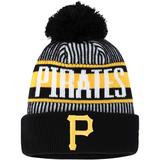 Youth New Era Black Pittsburgh Pirates Striped Cuffed Knit Hat with Pom