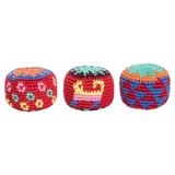 Geometric Cuteness,'Set of 3 Geometric Knit Cotton Hacky Sacks from Guatemala'