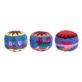 Geometric Tenderness,'Set of 3 Knit Multicolor Cotton Hacky Sacks from Guatemala'
