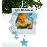 Personalized by Santa Blue Frame Baby's First Ornament | Wayfair POLARX-PF600-BLU