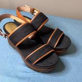 Michael Kors Shoes | Michael Michael Kors Womens Gillian Wedge Denim Open Toe Casual Platform Sandals | Color: Blue/Brown | Size: 6.5