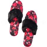 Victoria's Secret Shoes | Victorias Secret Signature Satin Black Floral Slipper Size L | Color: Black/Red | Size: 9-10