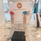 Anthropologie Jewelry | Designer Earrings Beautiful Crystal Rosegold Stationlink With Cz Baguette Stones | Color: Blue/Pink | Size: Os