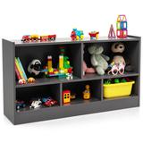 Costway Kids 2-Shelf Bookcase 5-Cube Wood Toy Storage Cabinet Organizer-Gray