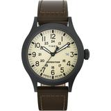 Timex Men s Expedition Scout 40mm Watch – Cream Dial Black Case & Brown Leather Strap