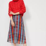 Anthropologie Skirts | Maeve X Anthropologie Naya Pleated Midi Skirt, Size 12, Nwt | Color: Red/Yellow | Size: 12