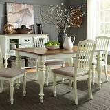 One Allium Way® Arimo 6 - Person Counter Height Dining Set Wood/Upholstered Chairs in Brown/White | Wayfair 13315F45EAB04E78AD5D4607E3DA9616