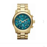 Michael Kors Accessories | Michael Kors Stop Hunger Runway Chronograph Gold Watch Mk8315 Teal Face | Color: Blue/Gold | Size: Os