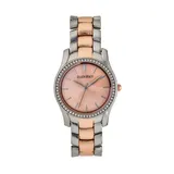 Ellen Tracy Women's Two Tone Rose Crystal Bracelet Watch, Pink